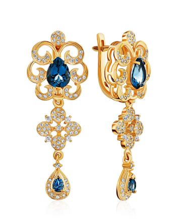 Arabesque Design Gilded Silver Topaz Dangles, image 
