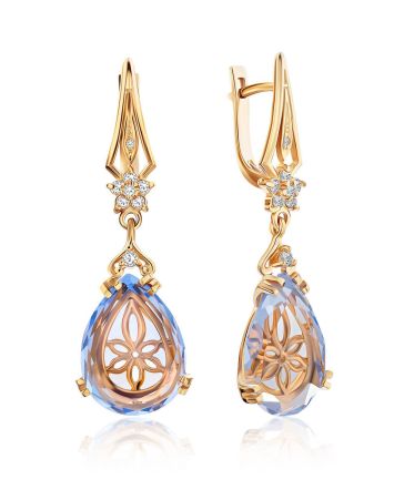 Luminous Blue Quartz Drop Earrings, image 
