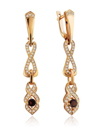Refined Gilded Silver Garnet Dangle Earrings, image 