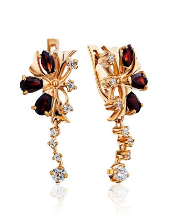 Bright Gilded Silver Garnet Earrings, image 