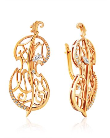 Fabulous Cello Motif Gilded Silver Earrings, image 