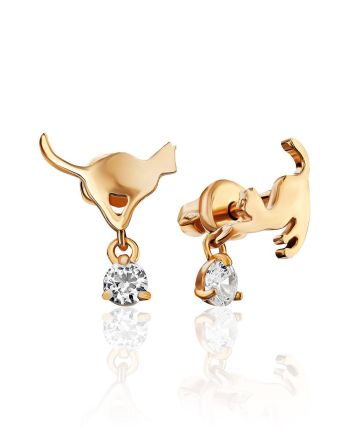 Cute Gilded Silver Cat Shaped Studs, image 