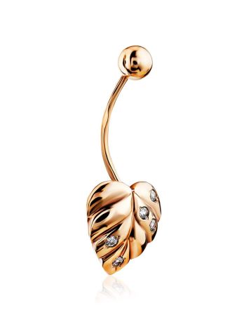 Leaf Motif Gilded Silver Navel Piercing Ring, image 
