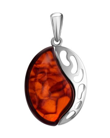 Silver Cognac Amber Pendant The Sunrise, image 