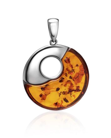 Stylish Silver Amber Round Pendant The Sunrise, image 