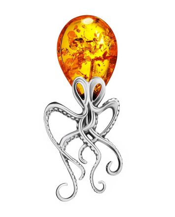 Luminous Amber Octopus Pendant, image 