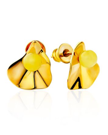 Glossy Gilded Silver Amber Stud Earrings The Palazzo, image 