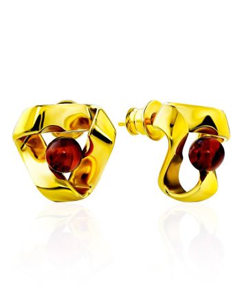 Twisted Design Gilded Silver Amber Stud Earrings The Palazzo, image 