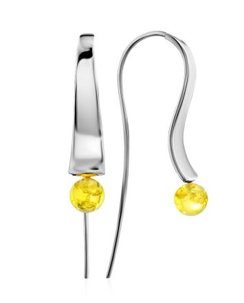Silver Lemon Amber Hook Earrings The Palazzo, image 