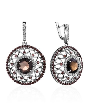 Filigree Silver Smoky Quartz Dangle Earrings, image 
