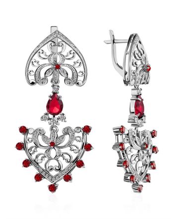 Heart Motif Silver Crystal Dangle Earrings, image 