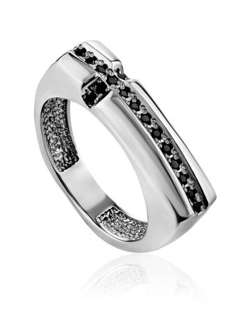 Trendy Geometric Silver Crystal Ring, Ring Size: 6.5 / 17, image 