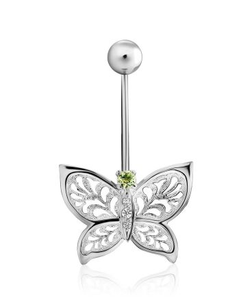 Butterfly Motif Silver Chrysolite Navel Piercing, image 