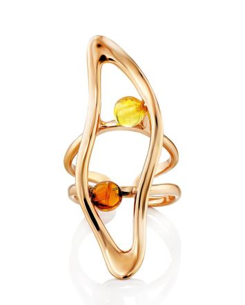 Bright Rose Gold Plated Amber Ring The Palazzo, Ring Size: Adjustable, image 