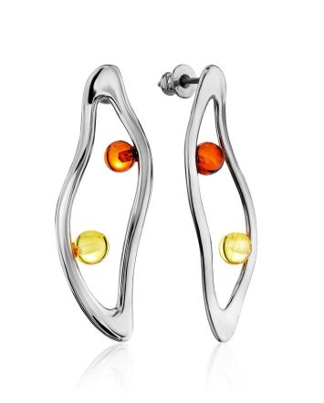 Curvaceous Silver Amber Stud Earrings The Palazzo, image 