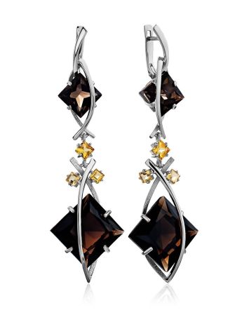 Gorgeous Silver Smoky Quartz Dangle Earrings, image 