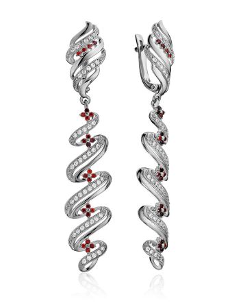 Chic Two Tone Crystal Dangle Earrings, image 