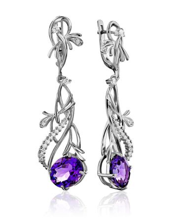 Ultra Feminine Silver Amethyst Dangle Earrings, image 