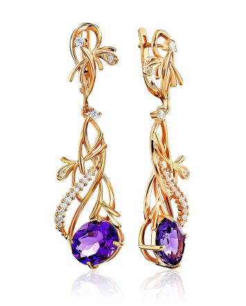 Fabulous Gilded Silver Amethyst Earrings, image 