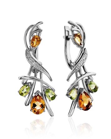 Bouquet Motif Silver Citrine Earrings, image 