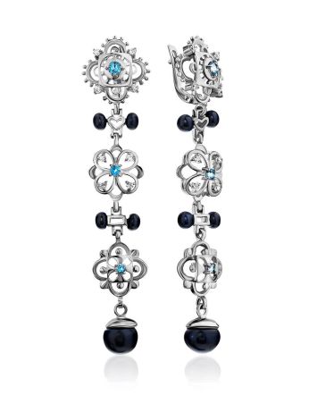 Vintage Style Silver Pearl Dangle Earrings, image 
