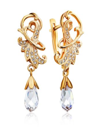Chic Gilded Silver Crystal Earrings, image 