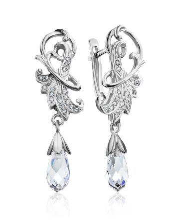 Fuchsia Motif Silver Crystal Earrings, image 