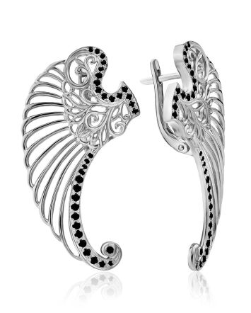 Wing Motif Silver Earrings, image 