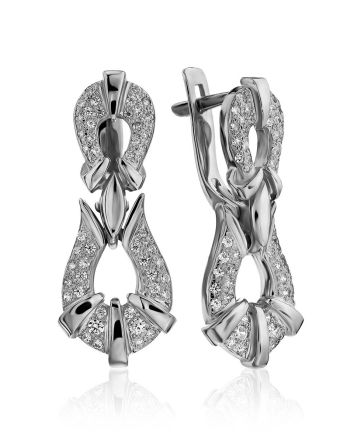 Art Deco Motif Silver Crystal Earrings, image 