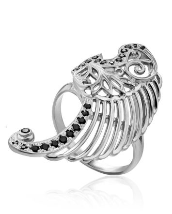 Wing Motif Silver Crystal Ring, Ring Size: 6.5 / 17, image 
