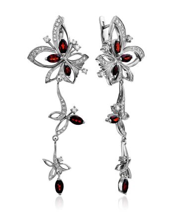 Ultra Feminine Silver Garnet Dangle Earrings, image 