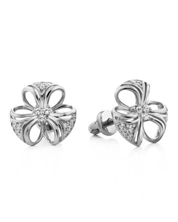 Cute Silver Crystal Stud Earrings, image 