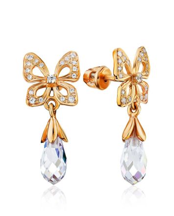 Romantic Design Gilded Silver Crystal Stud Earrings, image 
