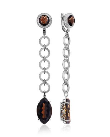 Gorgeous Silver Smoky Quartz Dangle Earrings, image 