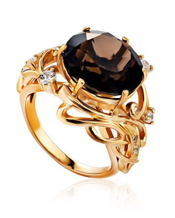Voluptuous Gilded Silver Smoky Quartz Ring, Ring Size: 7 / 17.5, image 