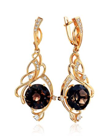 Intricate Design Gilded Silver Smoky Quartz Earrings, image 