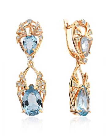 Elegant Gilded Silver Topaz Dangle Earrings, image 