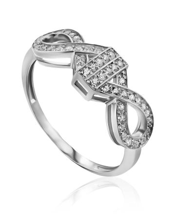 Infinity Motif Silver Crystal Ring, Ring Size: 6.5 / 17, image 