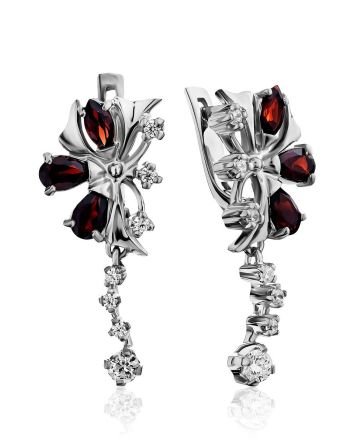 Silver Garnet Dangle Earrings, image 