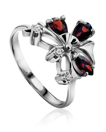 Stylish Silver Garnet Ring, Ring Size: 5.5 / 16, image 