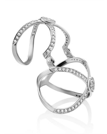 Trendy Silver Crystal Articulated Ring, Ring Size: 5.5 / 16, image 