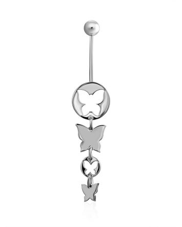 Butterfly Motif Sterling Silver Navel Piercing, image 