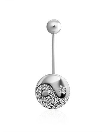 Yin-Yang Motif Sterling Silver Crystal Navel Piercing, image 