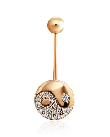 Yin-Yang Motif Gilded Silver Crystal Navel Piercing, image 