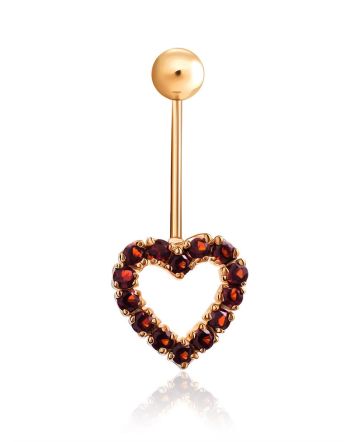 Cute Heart Motif Gilded Silver Garnet Navel Piercing, image 