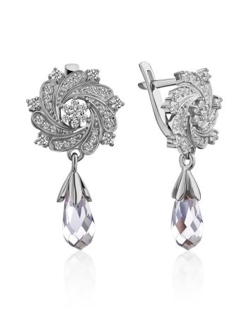 Chic Silver Crystal Earrings, image 