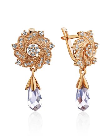 Chic Gilded Silver Crystal Dangle Earrings, image 