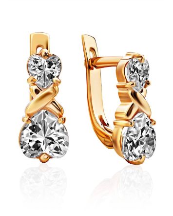 Heart Motif Gilded Silver Crystal Earrings, image 