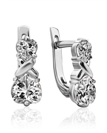 Heart Motif Silver Crystal Earrings, image 