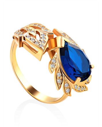 Feather Motif Gilded Silver Blue Spinel Ring, Ring Size: 7 / 17.5, image 